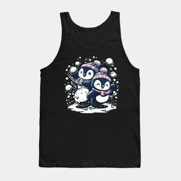 Cute Penguin Snowball Fight Tank Top by SimpliPrinter